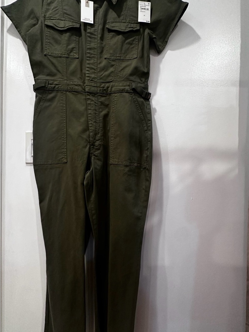 Good American Olive Utility Short-Sleeve Jumpsuit